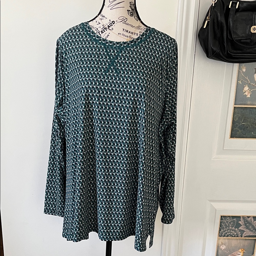 💗Elegant Teal Geometric Long Sleeve Top